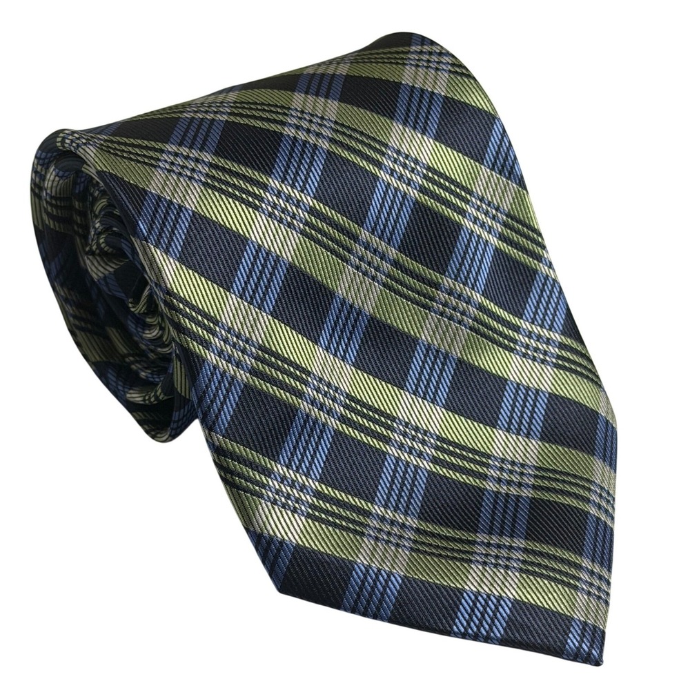 Covington Necktie Blue Green Plaid Check Pattern Polyester Formal Mens OS